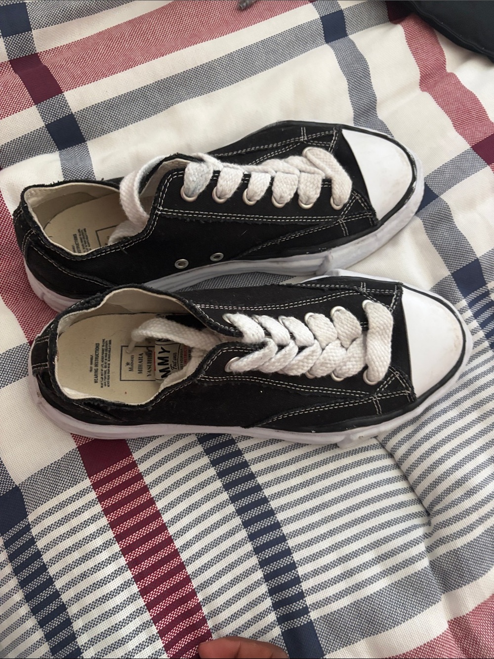 Miharayasuhiro Black Canvas Low-Top Sneakers with White Accents